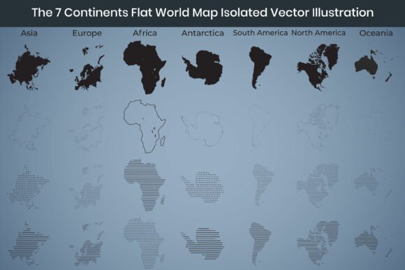 7 Continents Flat World Map Illustration Review: Graphics Freebie
