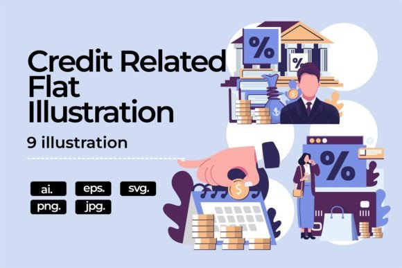 Credit Related Flat Illustration: Graphics & Illustrations