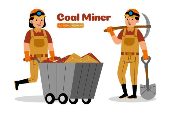 Man and Woman Coal Miner Profession Graphics for Handmade Products