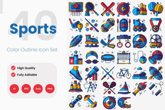 Sports Outline Icons & Graphics for Digital Sellers